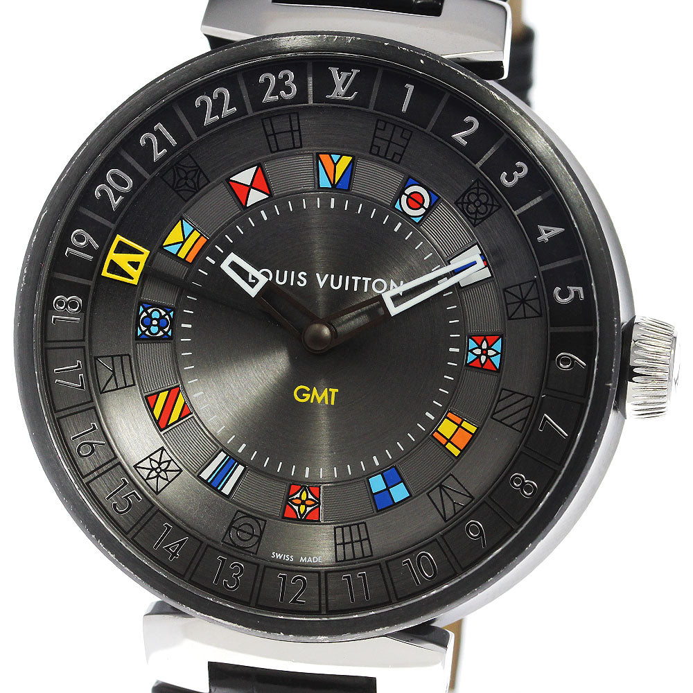 LOUIS VUITTON Tambour Moon Dual Time QA097 GMT Gray Dial Quartz Men's_810099