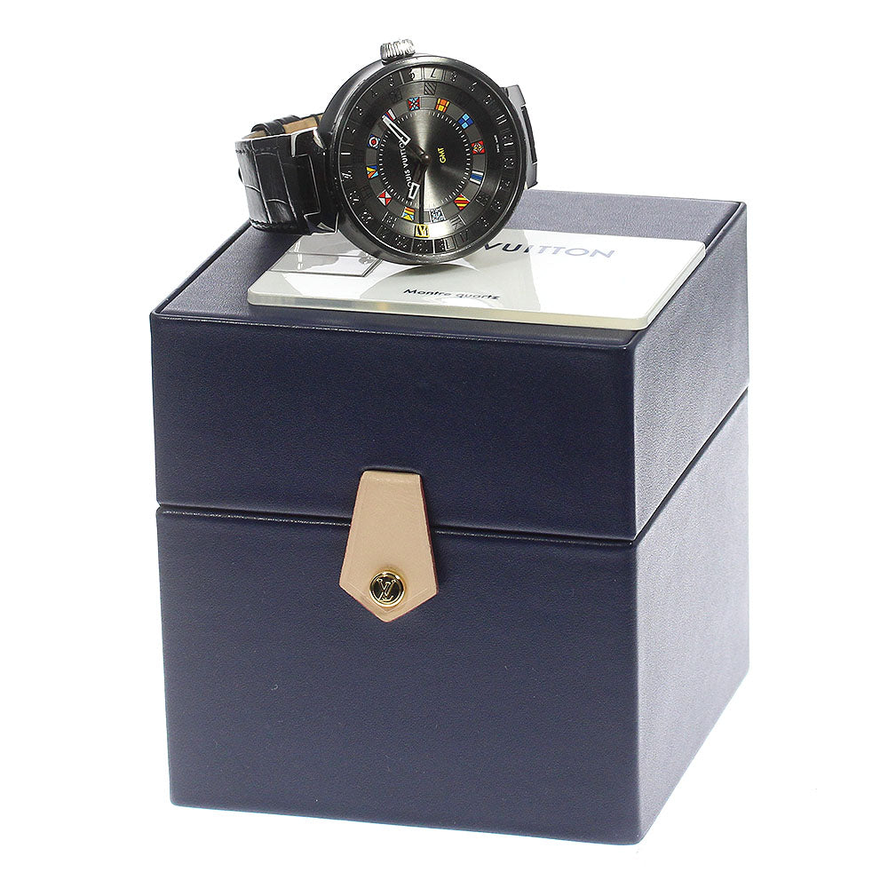 LOUIS VUITTON Tambour Moon Dual Time QA097 GMT Gray Dial Quartz Men's_810099
