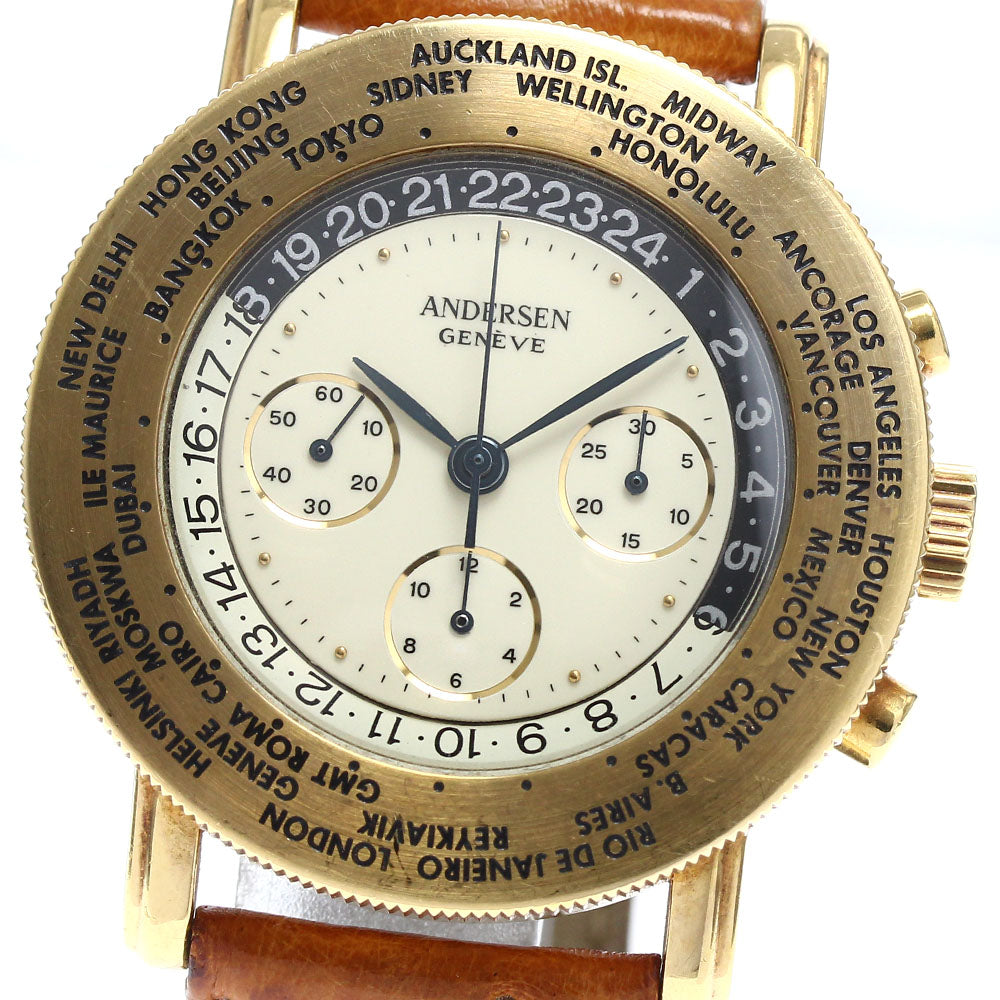 ANDERSEN GENEVE World time K18YG chronograph beige Dial Hand Winding Men's Watch_845454