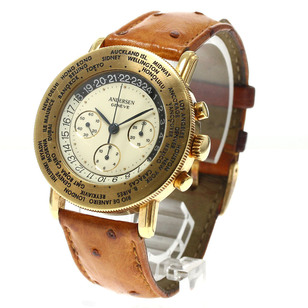ANDERSEN GENEVE World time K18YG chronograph beige Dial Hand Winding Men's Watch_845454