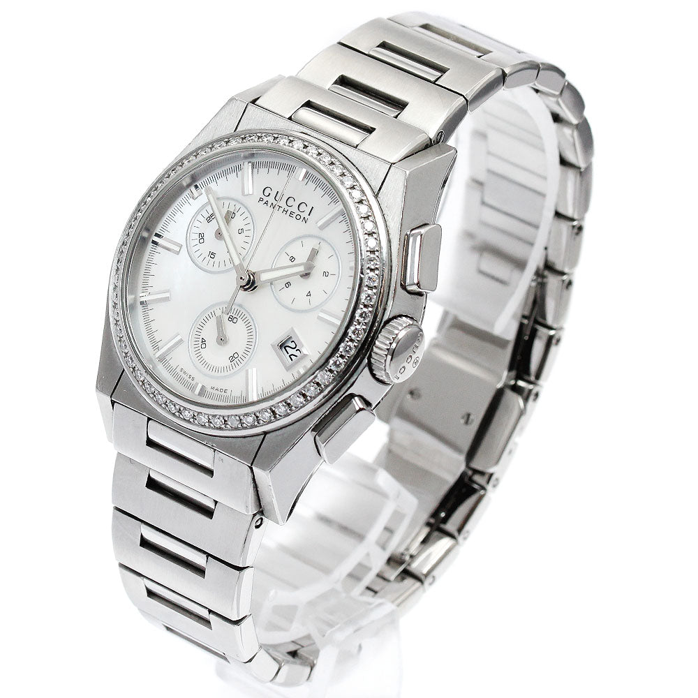GUCCI Pantheon 115.4/YA115408 chronograph diamond bezel White shell Dial Quartz Boy's Watch_874516