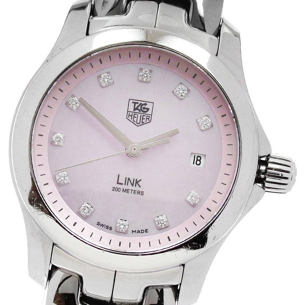 TAG HEUER Link WJF131B Date 11P diamond Pink shell Dial Quartz Ladies_883264