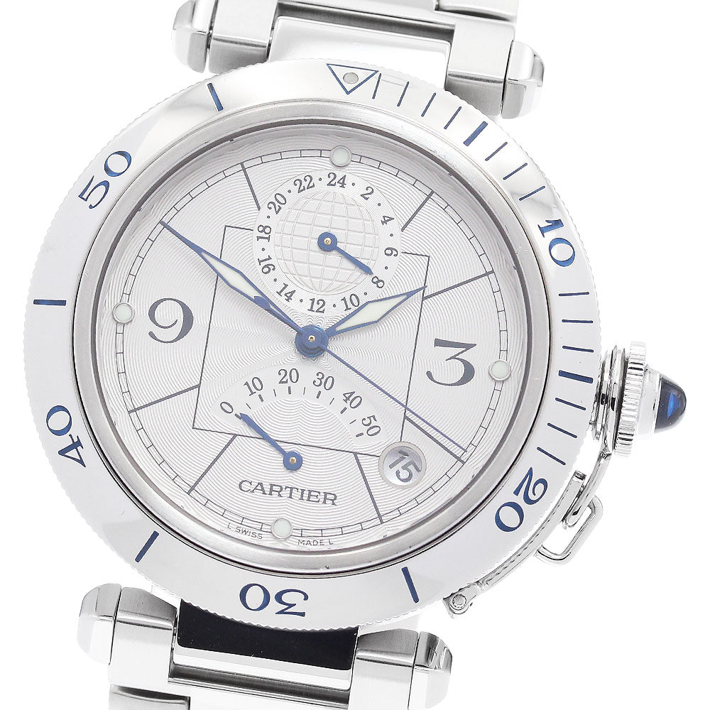 CARTIER Pasha 38mm W31037H3 GMT power reserve Silver Dial Automatic Men's_887443