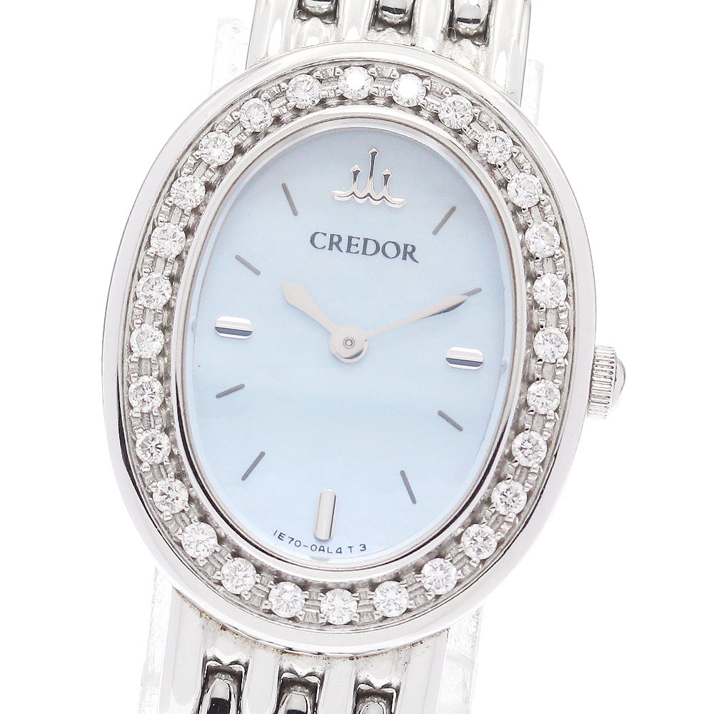 SEIKO CREDOR SIGNO 1E70-0AB0/GSTE951 Diamond Bezel White shell Dial Quartz Ladies Watch_899862