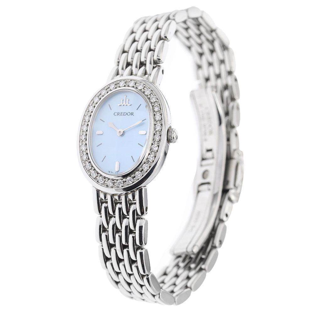 SEIKO CREDOR SIGNO 1E70-0AB0/GSTE951 Diamond Bezel White shell Dial Quartz Ladies Watch_899862
