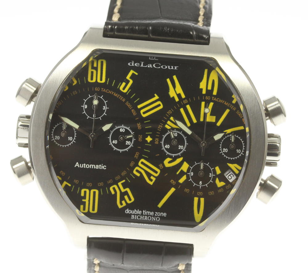 deLaCour Bichrono double time zone WAST1836-0635 black Dial Automatic Men's Watch_560556