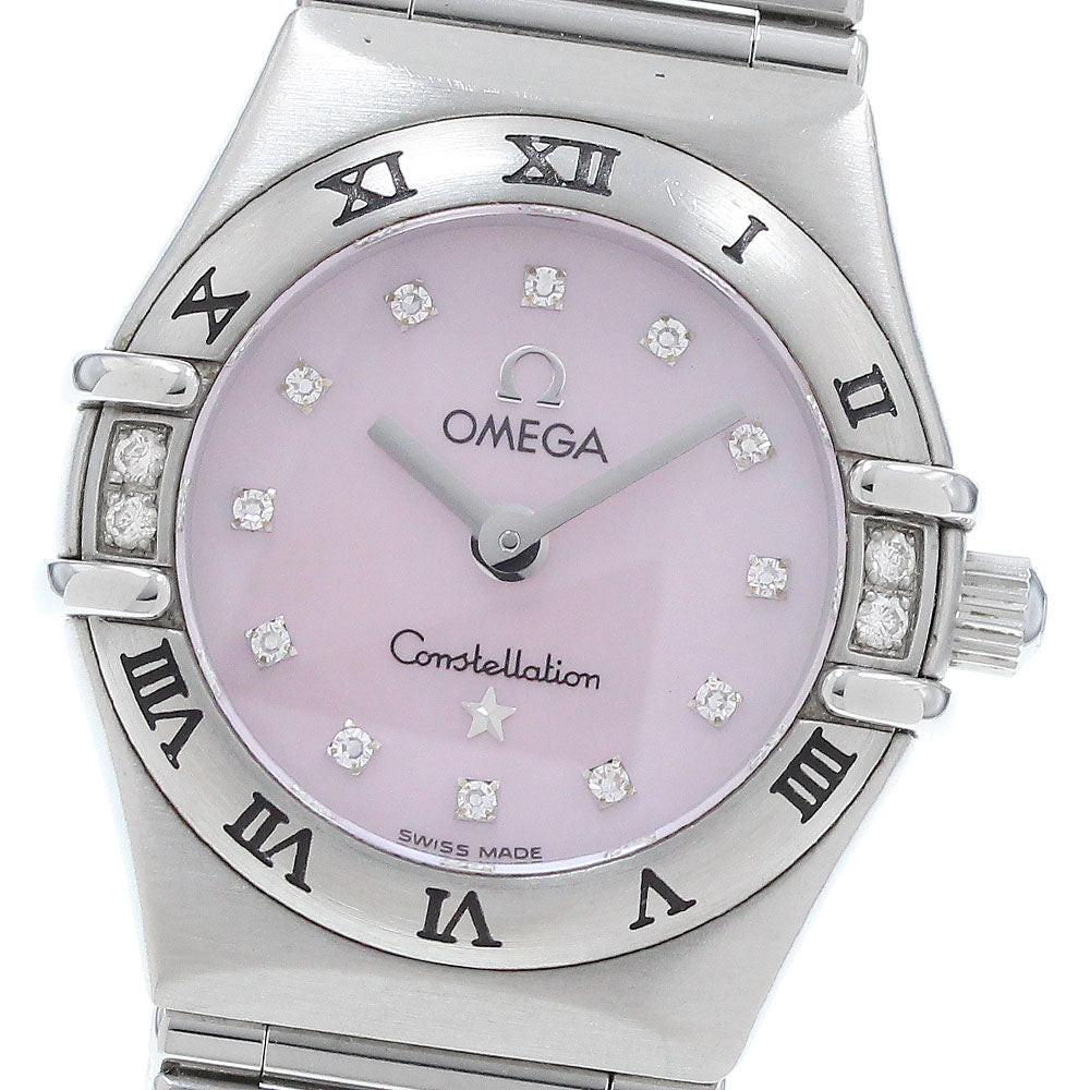 OMEGA Constellation Mini 1567.66 12P diamond Pink shell Dial Quartz Ladies Watch_598760