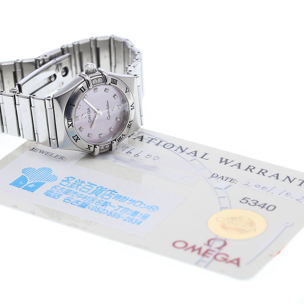 OMEGA Constellation Mini 1567.66 12P diamond Pink shell Dial Quartz Ladies Watch_598760