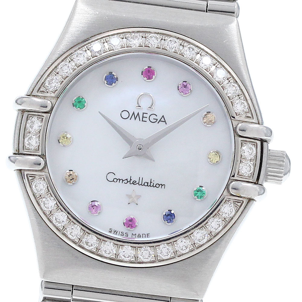 OMEGA Constellation Mini My Choice Iris 1460.79 Color Stone 12P Diamond Bezel White shell Dial Quartz Ladies Watch_606171