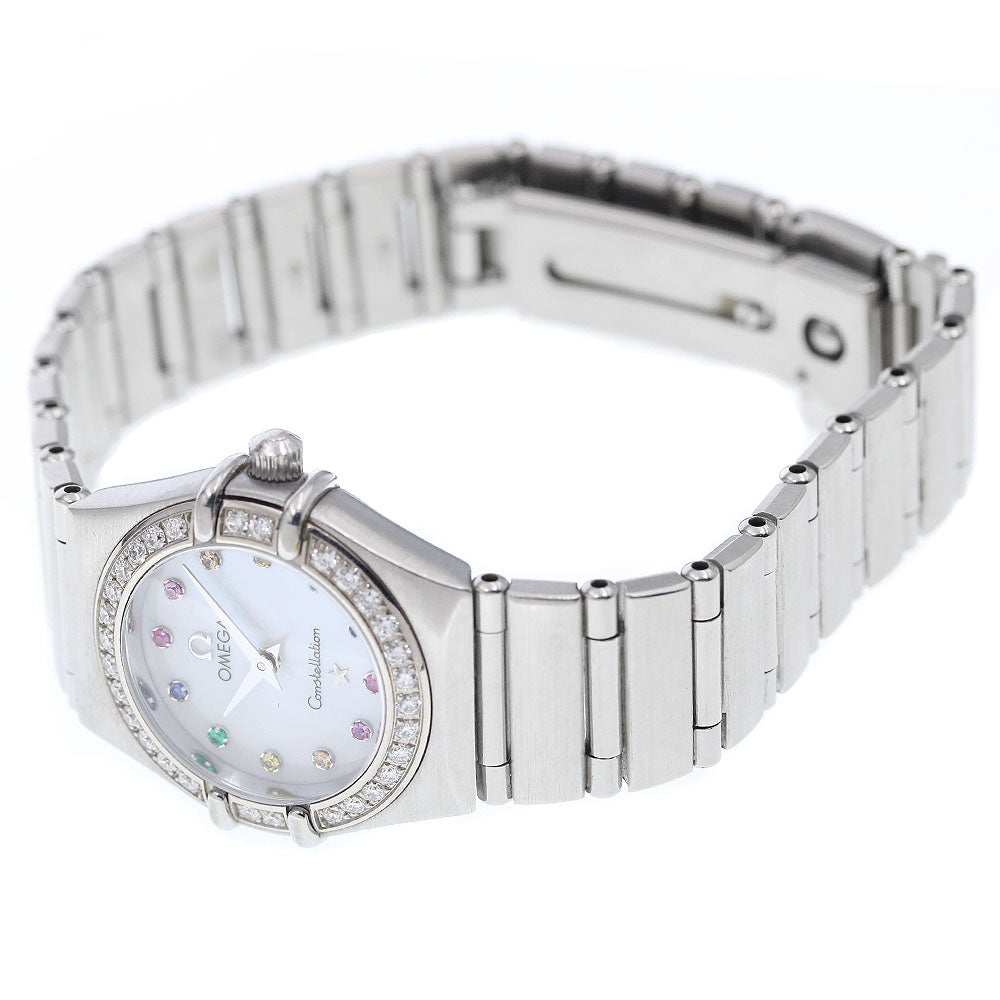OMEGA Constellation Mini My Choice Iris 1460.79 Color Stone 12P Diamond Bezel White shell Dial Quartz Ladies Watch_606171
