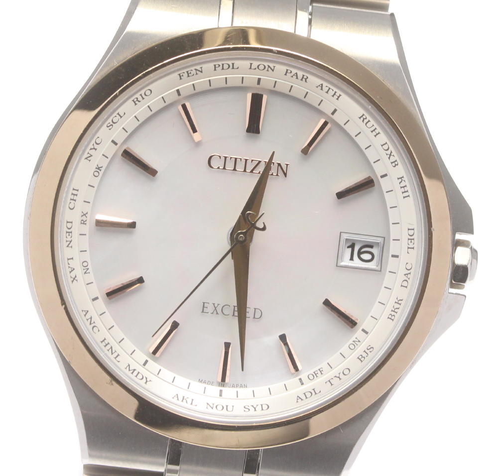CITIZEN Exceed CB1034-50A Date White Solar Powered Radio Men's Watch_607934