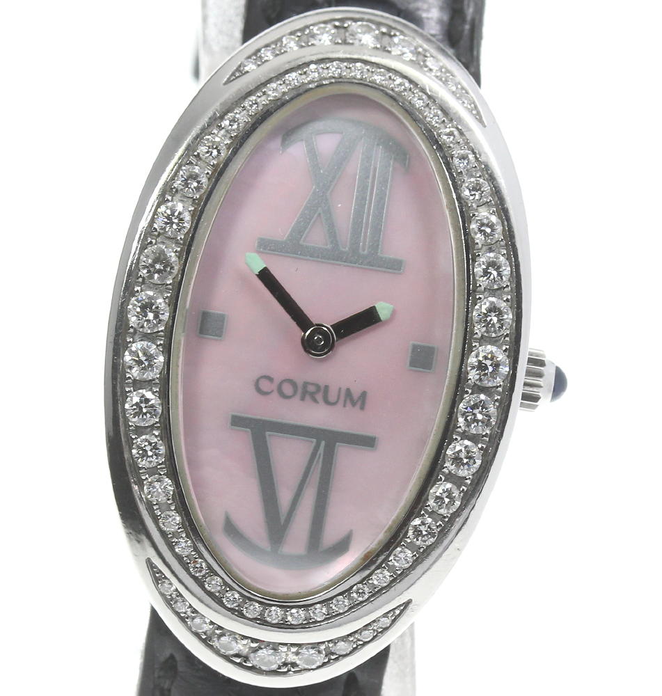 CORUM Oval 137.410.47 Diamond Bezel Pink shell Dial Quartz Ladies Watch_609784