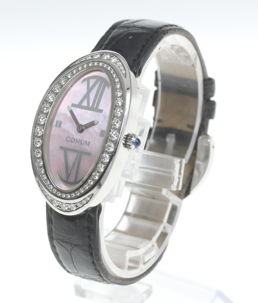 CORUM Oval 137.410.47 Diamond Bezel Pink shell Dial Quartz Ladies Watch_609784