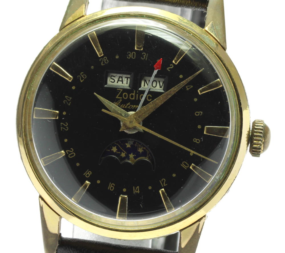 ZODIAC Triple calendar moon phase antique black Dial Automatic Men's Watch_614355
