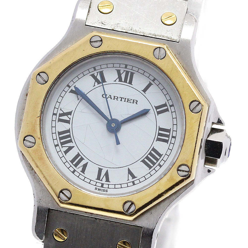 CARTIER Santos Octagon SM YG2 tone date beige Dial Automatic Ladies Watch_623917