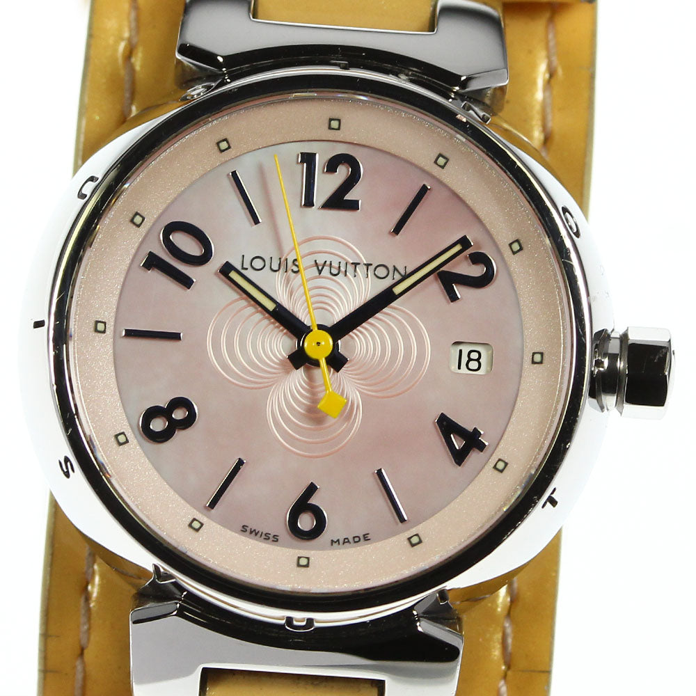 LOUIS VUITTON Tambour Q1216 Date Pink shell Dial Quartz Ladies Watch_635265
