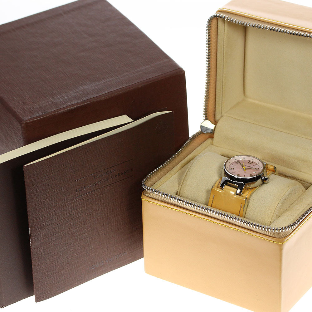 LOUIS VUITTON Tambour Q1216 Date Pink shell Dial Quartz Ladies Watch_635265
