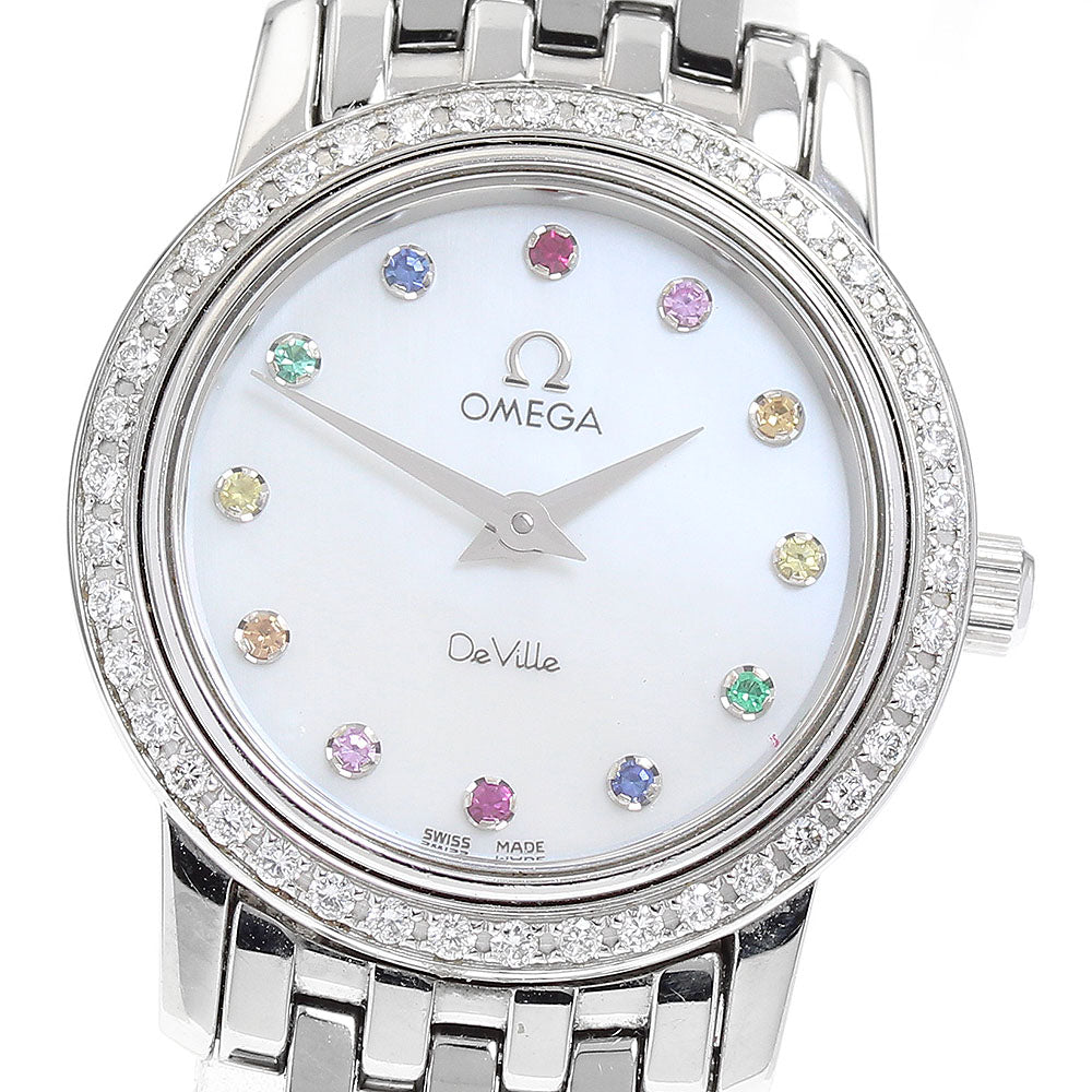 OMEGA De Ville 4577.77 Diamond Bezel 12P Diamond White shell Dial Quartz Ladies Watch_660808