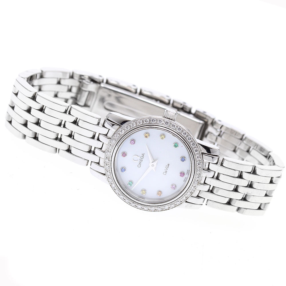 OMEGA De Ville 4577.77 Diamond Bezel 12P Diamond White shell Dial Quartz Ladies Watch_660808