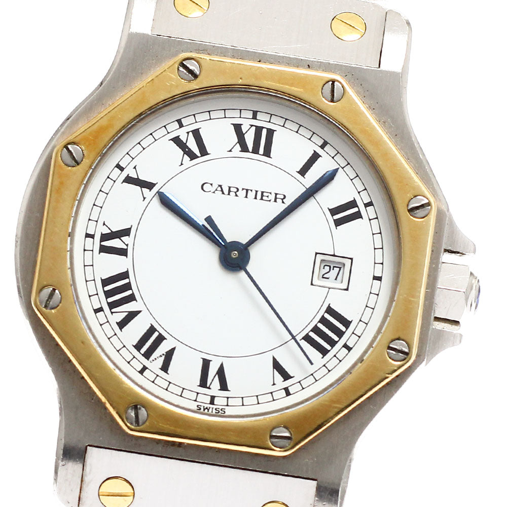 CARTIER Santos Octagon LM YG bezel date white Dial Automatic Men's Watch_676843