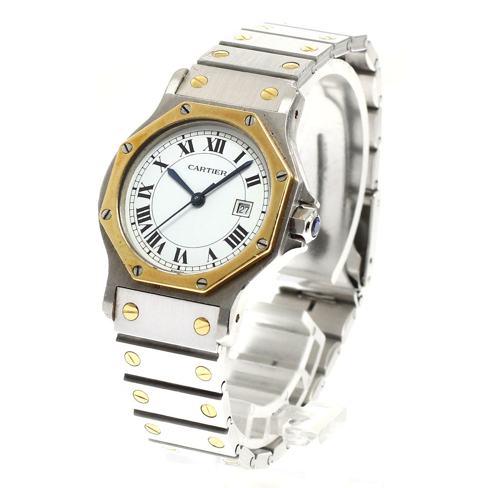 CARTIER Santos Octagon LM YG bezel date white Dial Automatic Men's Watch_676843