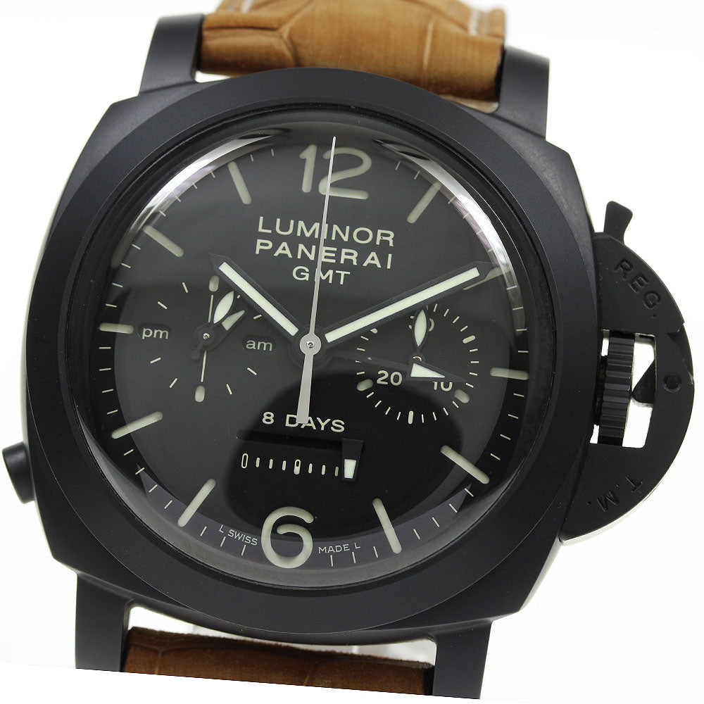 PANERAI Luminor Chrono Monopulsante 8 Days PAM00317 GMT black Dial Hand Winding Men's Watch_697783