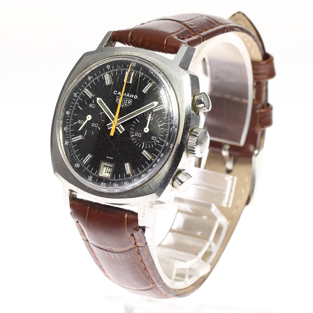 Heuer Camaro 73443 Cal.7734 Chronograph black Dial Hand Winding Men's Watch_698403