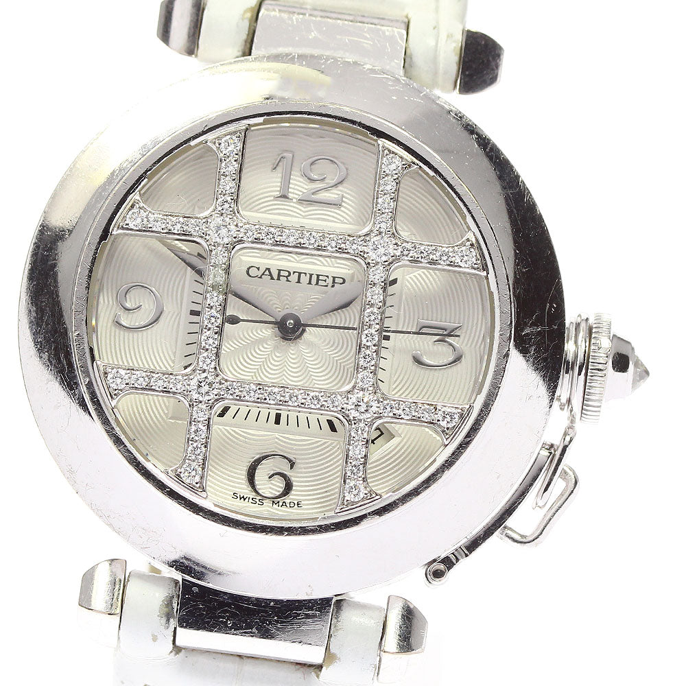 CARTIER Pasha 32 WJ111356 K18WG Grid diamond Automatic Ladies Watch_705321