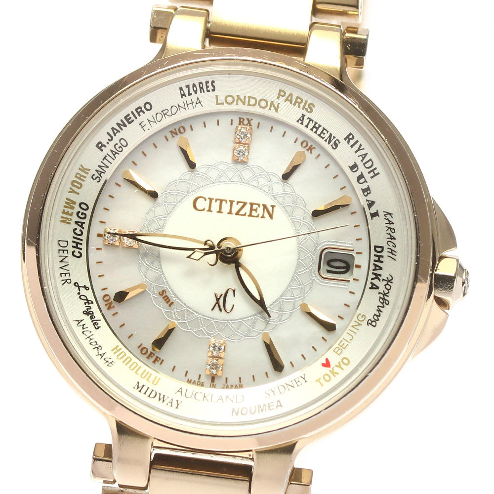 CITIZEN XC XC EC1012-51W 6P diamond White shell Dial Solar Powered Radio Ladies Watch_713930