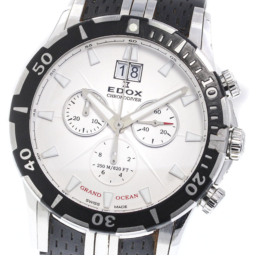 EDOX Grand Ocean 10022-3-AIN Chronograph Diver Big Date Silver Dial Quartz Men's Watch_715017