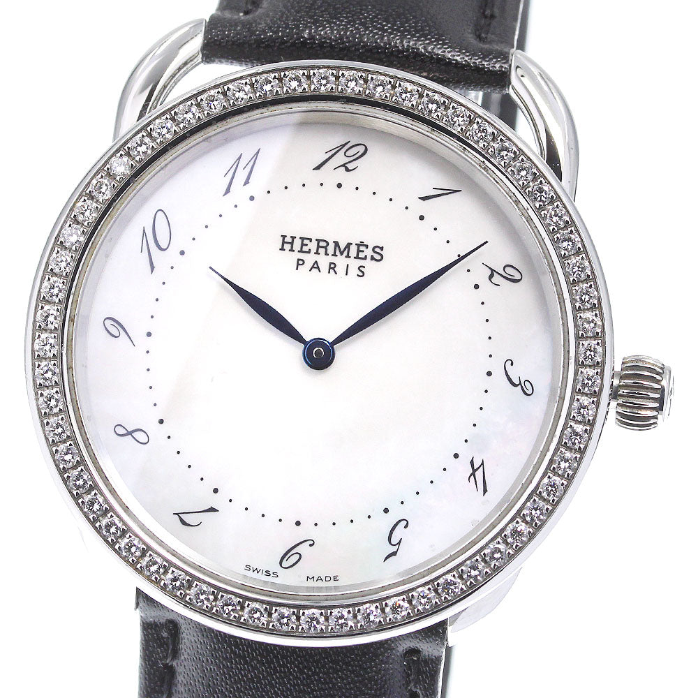 HERMES Arceau AR5.710 Diamond Bezel White shell Dial Quartz Men's Watch_715656