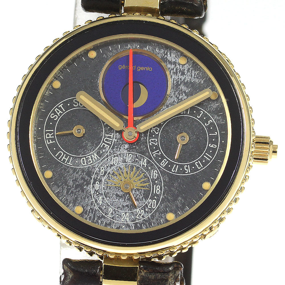 Gerald Genta jeffica G2796.7 K18YG Day Date Moon Phase black Dial Quartz Boy's Watch_718946