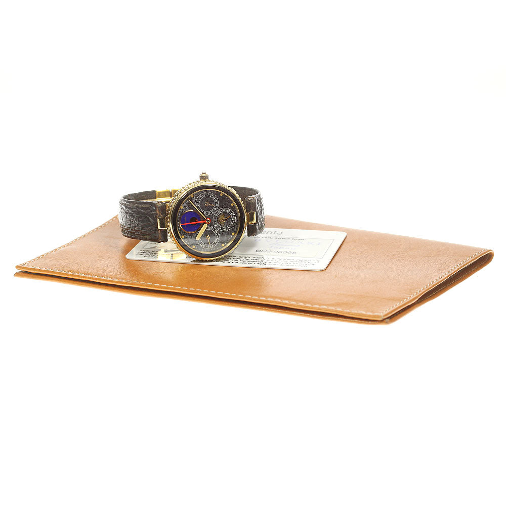 Gerald Genta jeffica G2796.7 K18YG Day Date Moon Phase black Dial Quartz Boy's Watch_718946