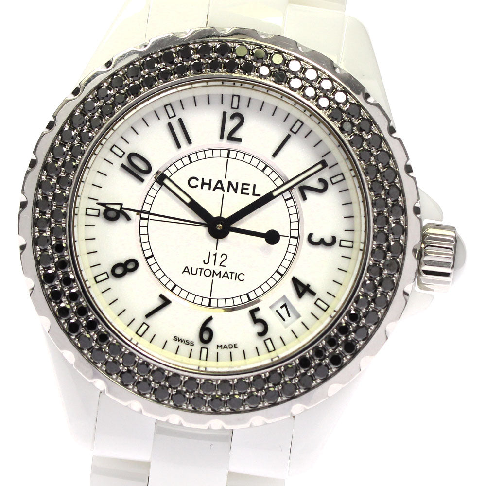CHANEL J12 H1631 Black Diamond Bezel White Ceramic Automatic Ladies Watch_722049