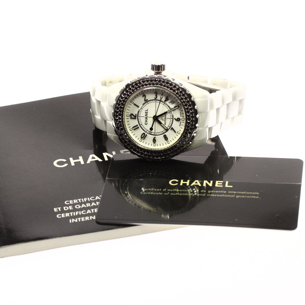 CHANEL J12 H1631 Black Diamond Bezel White Ceramic Automatic Ladies Watch_722049
