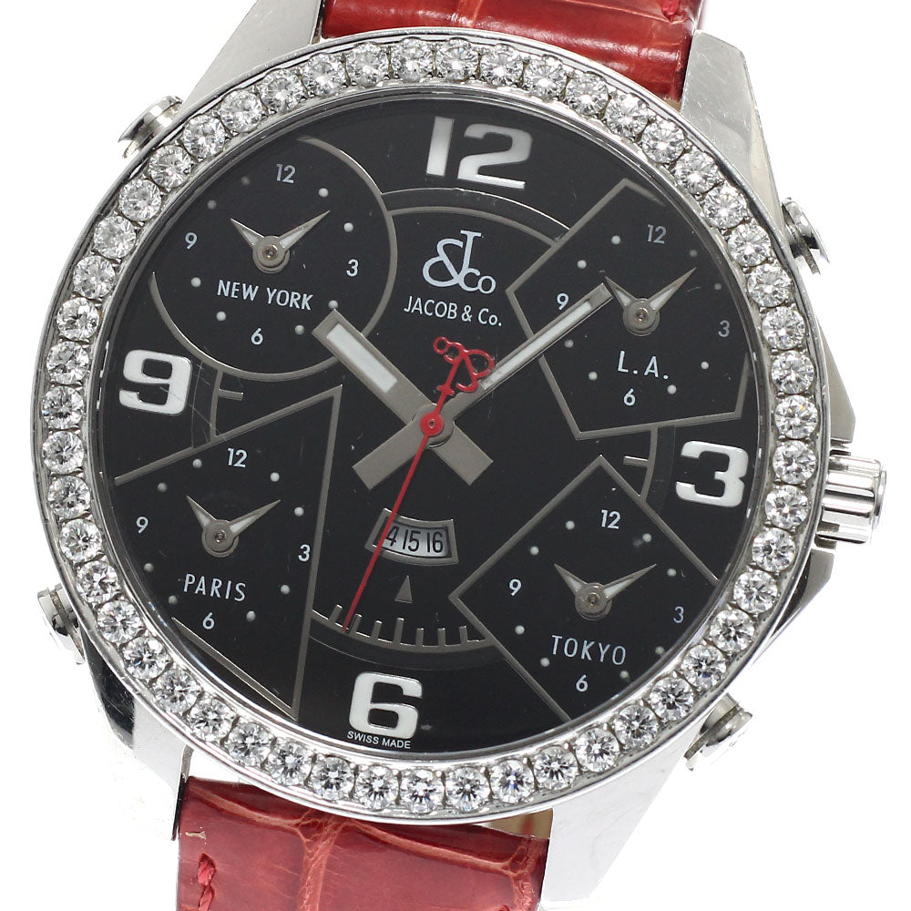 JACOB&CO 5 time zone date diamond bezel black Dial Quartz Men's Watch_732353