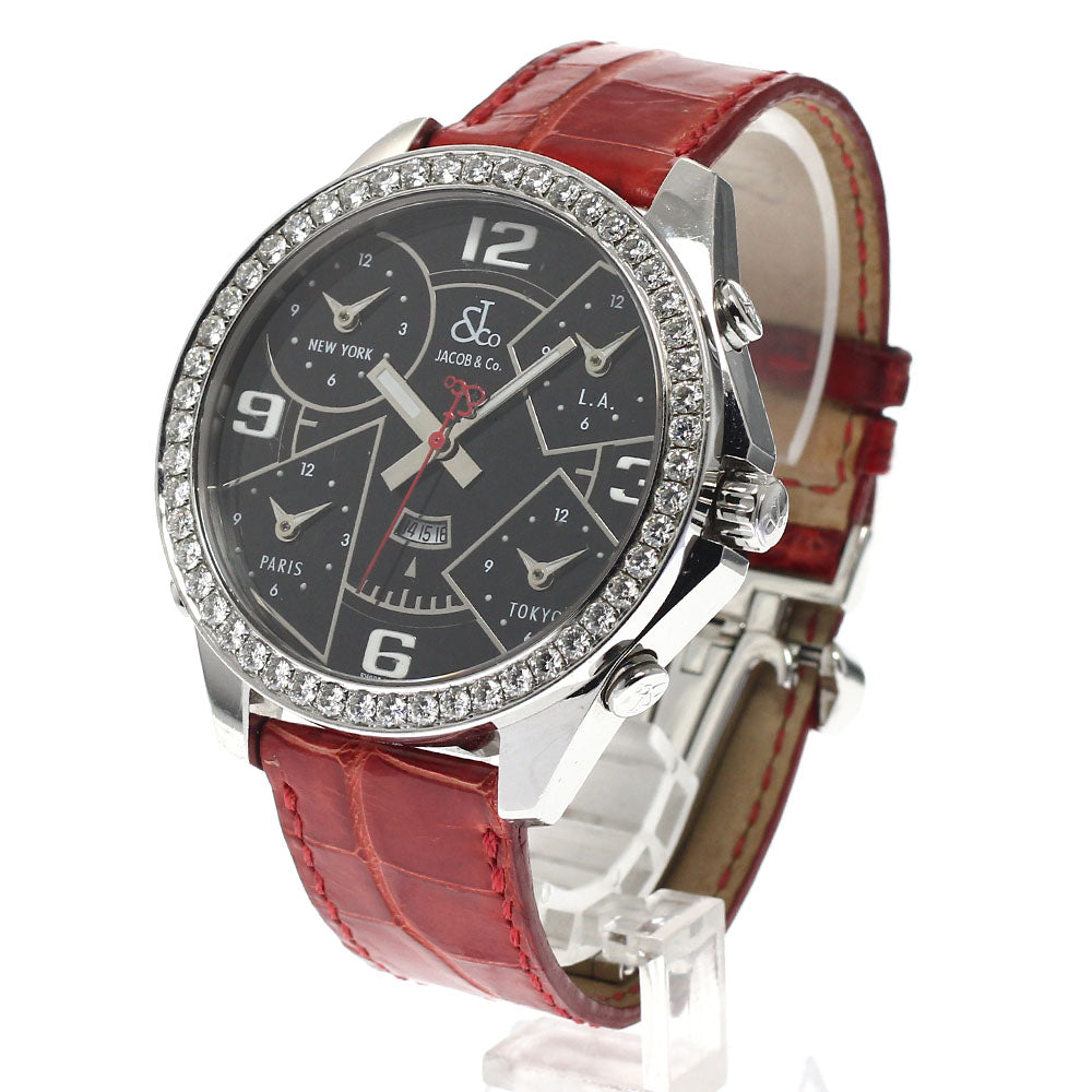 JACOB&CO 5 time zone date diamond bezel black Dial Quartz Men's Watch_732353