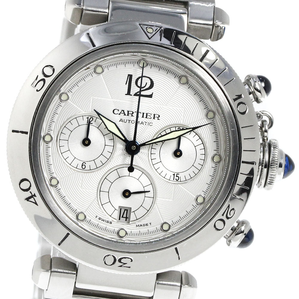 CARTIER Pasha 38mm W31030H3 Chronograph Silver Dial Automatic Men's Watch_735336