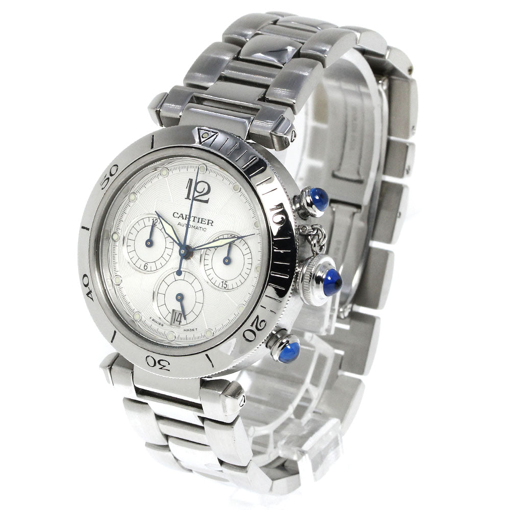 CARTIER Pasha 38mm W31030H3 Chronograph Silver Dial Automatic Men's Watch_735336