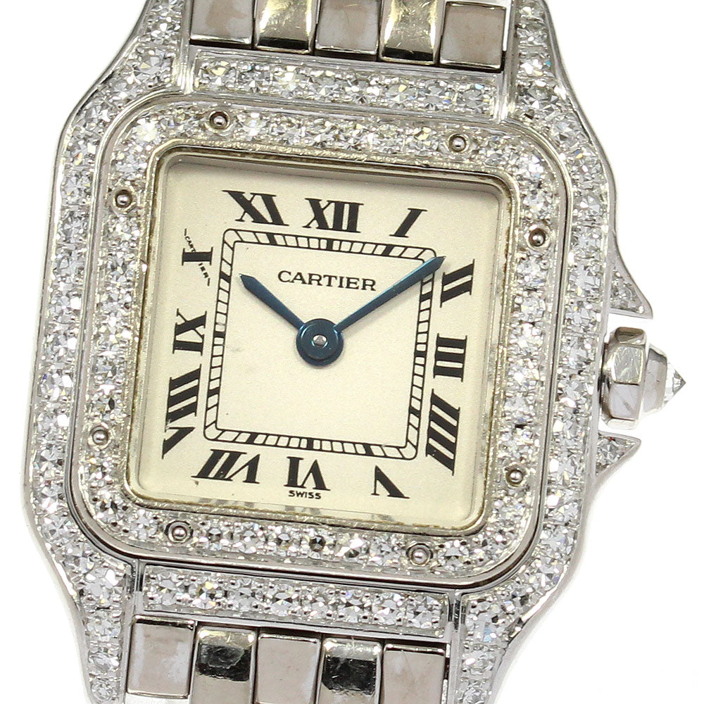 CARTIER PANTHERE W25052F3 K18WG after diamond bezel beige Dial Quartz Ladies Watch_749928