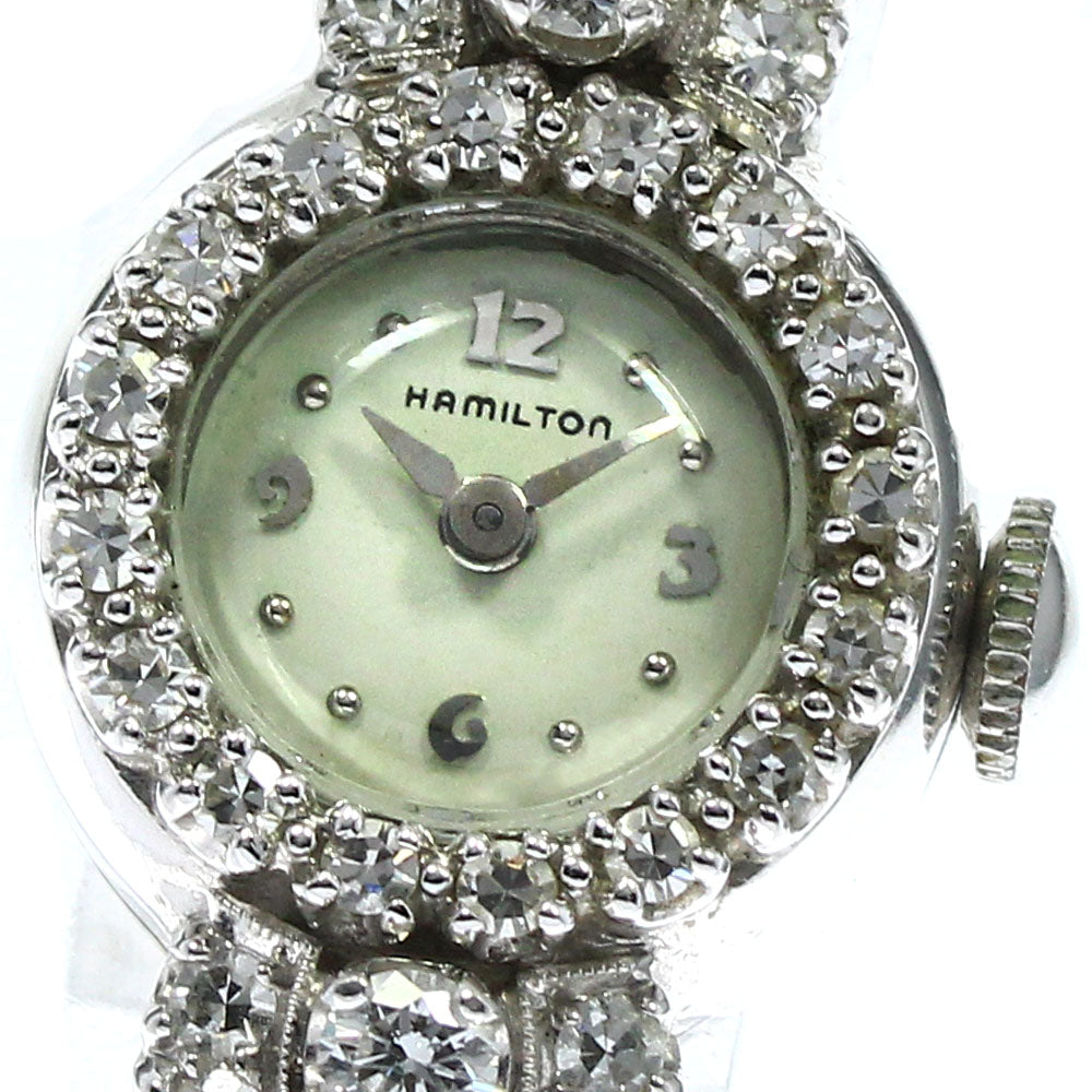 HAMILTON K14WG Diamond Bezel Vintage Silver Dial Hand Winding Ladies Watch_751229