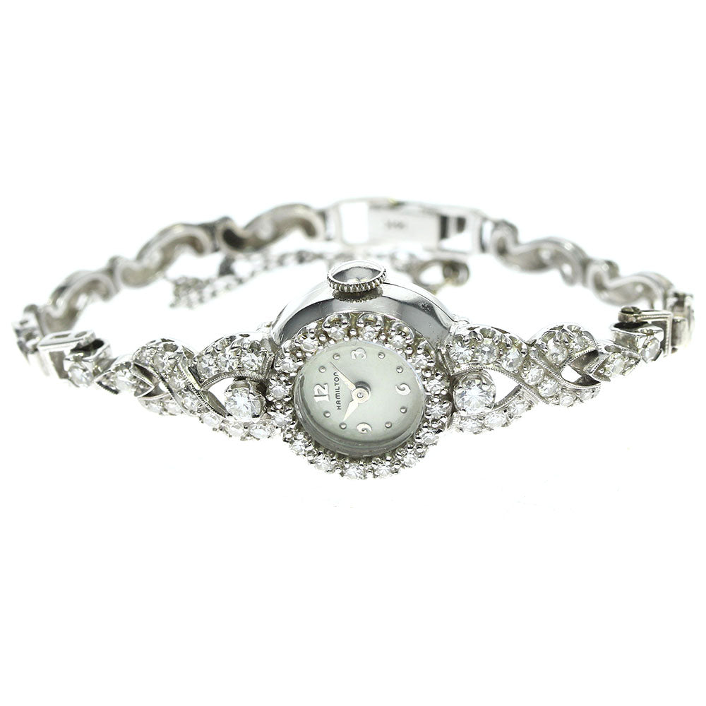 HAMILTON K14WG Diamond Bezel Vintage Silver Dial Hand Winding Ladies Watch_751229