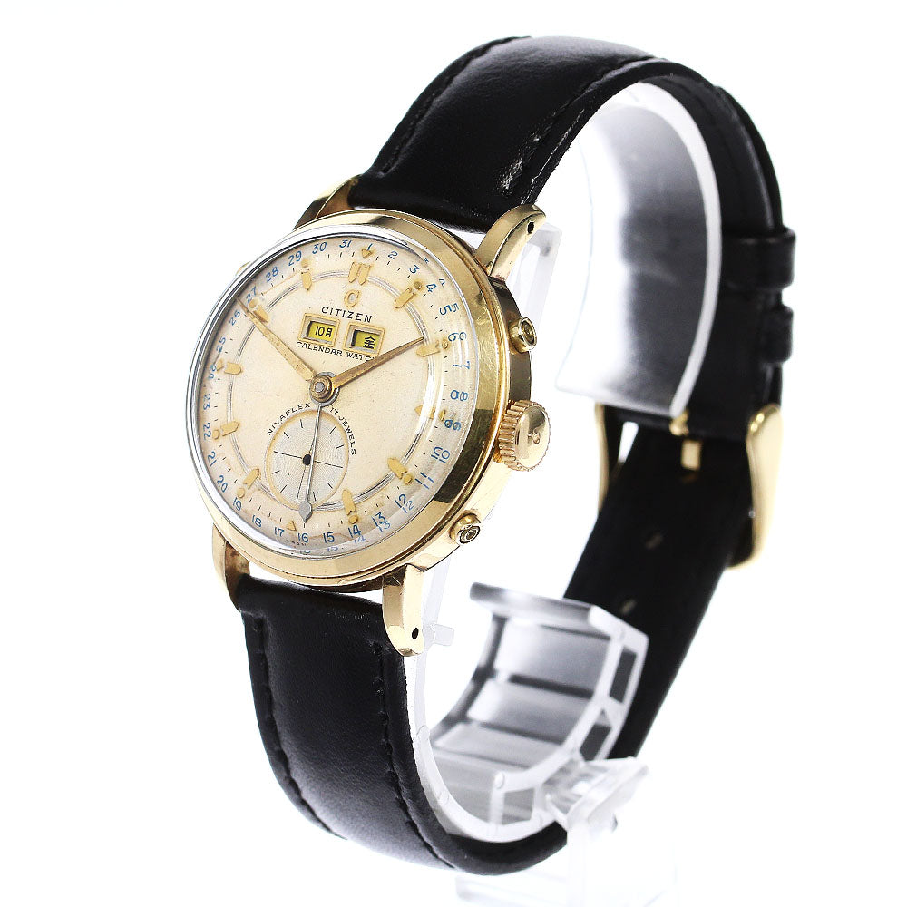 CITIZEN 50s calendar watch Japan's first triple calendar beige Dial Hand Winding Men's Watch_751503
