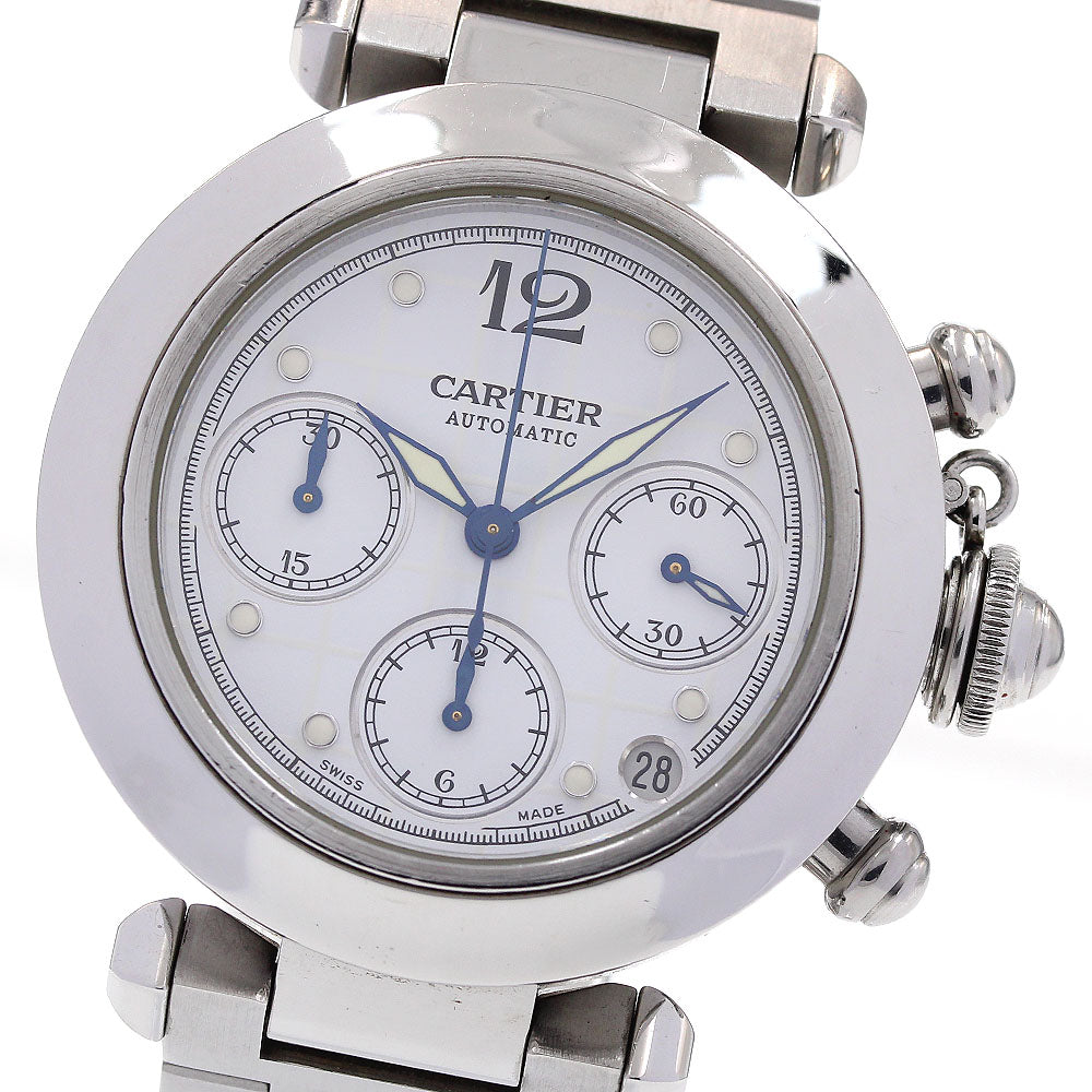 CARTIER Pasha C Chrono W31039M7 Date White Dial Automatic Boy's Watch_753188