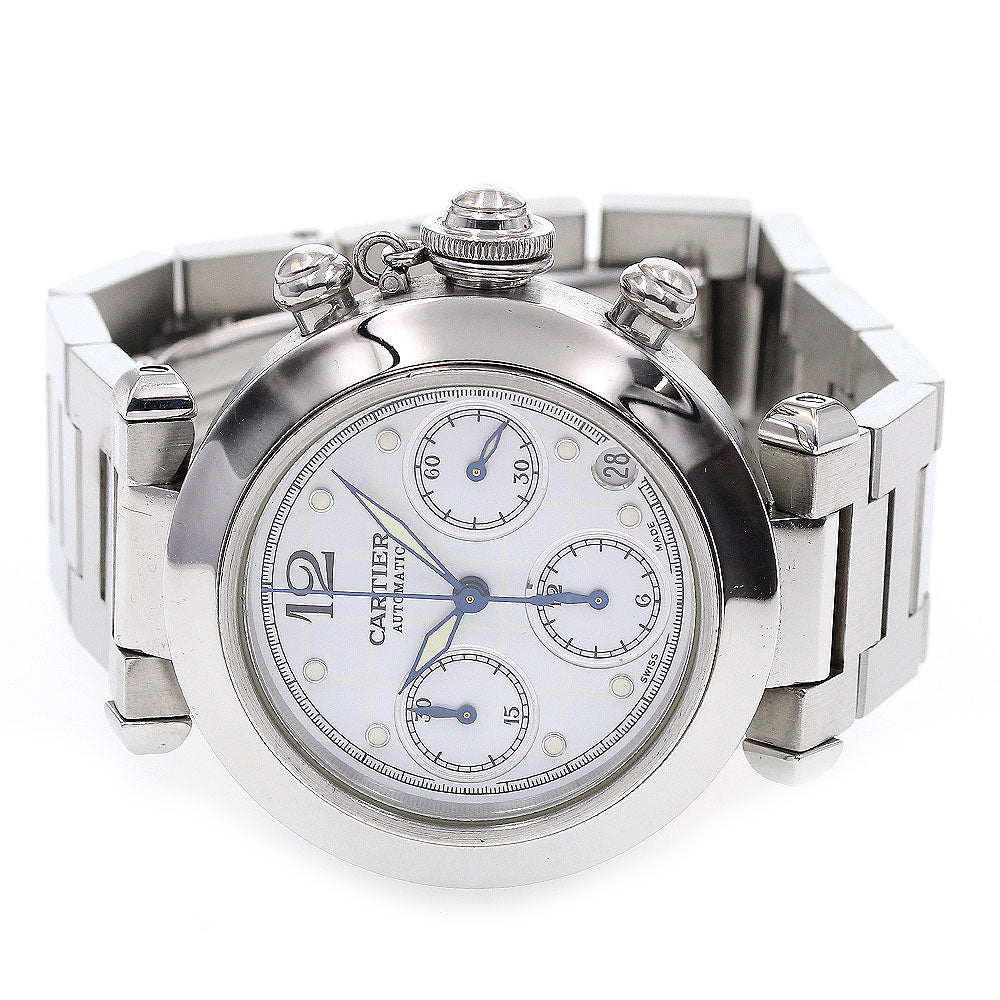 CARTIER Pasha C Chrono W31039M7 Date White Dial Automatic Boy's Watch_753188