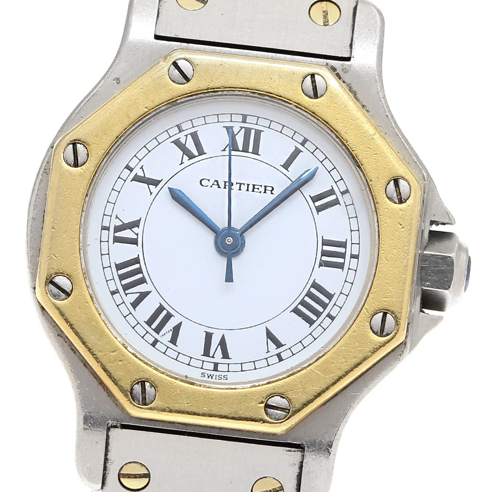 CARTIER Santos Octagon SM YG bezel white Dial Automatic Ladies Watch_753589