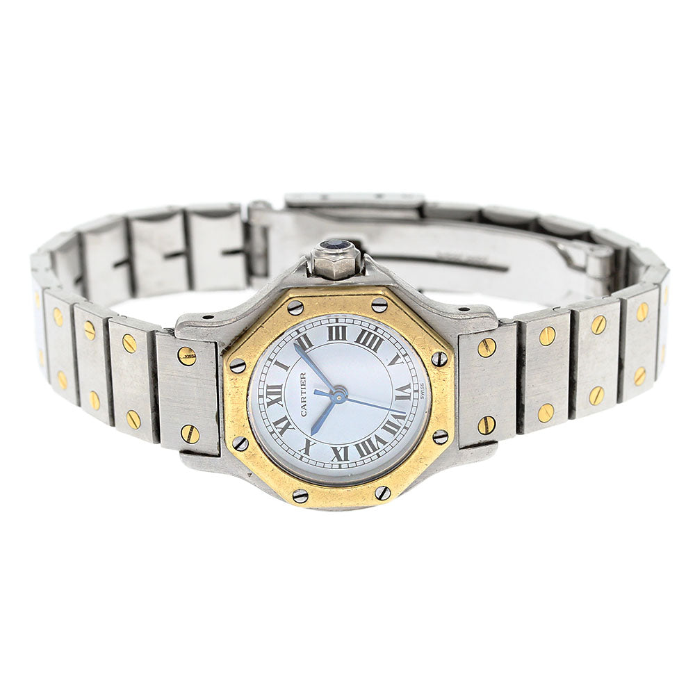 CARTIER Santos Octagon SM YG bezel white Dial Automatic Ladies Watch_753589