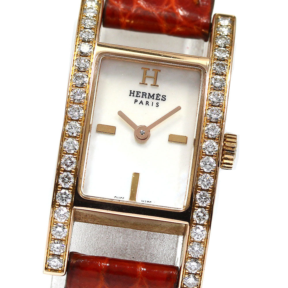 HERMES A Luco AC1.172 K18PG side diamond White shell Dial Quartz Ladies_755124