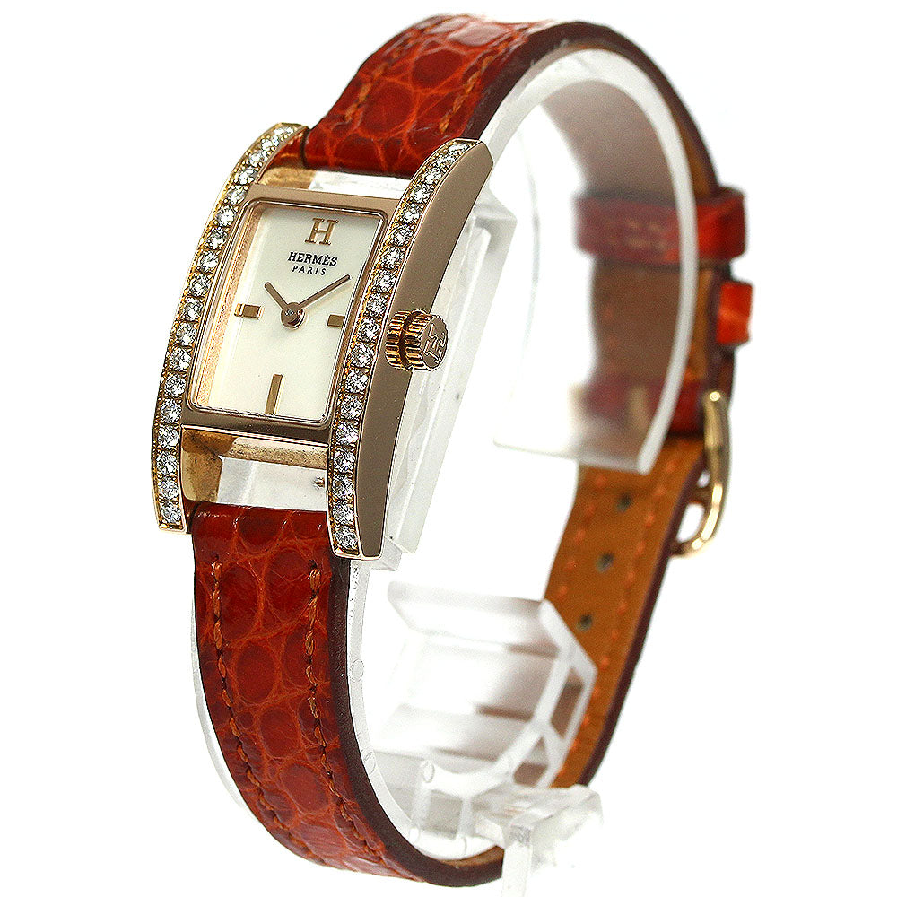 HERMES A Luco AC1.172 K18PG side diamond White shell Dial Quartz Ladies_755124
