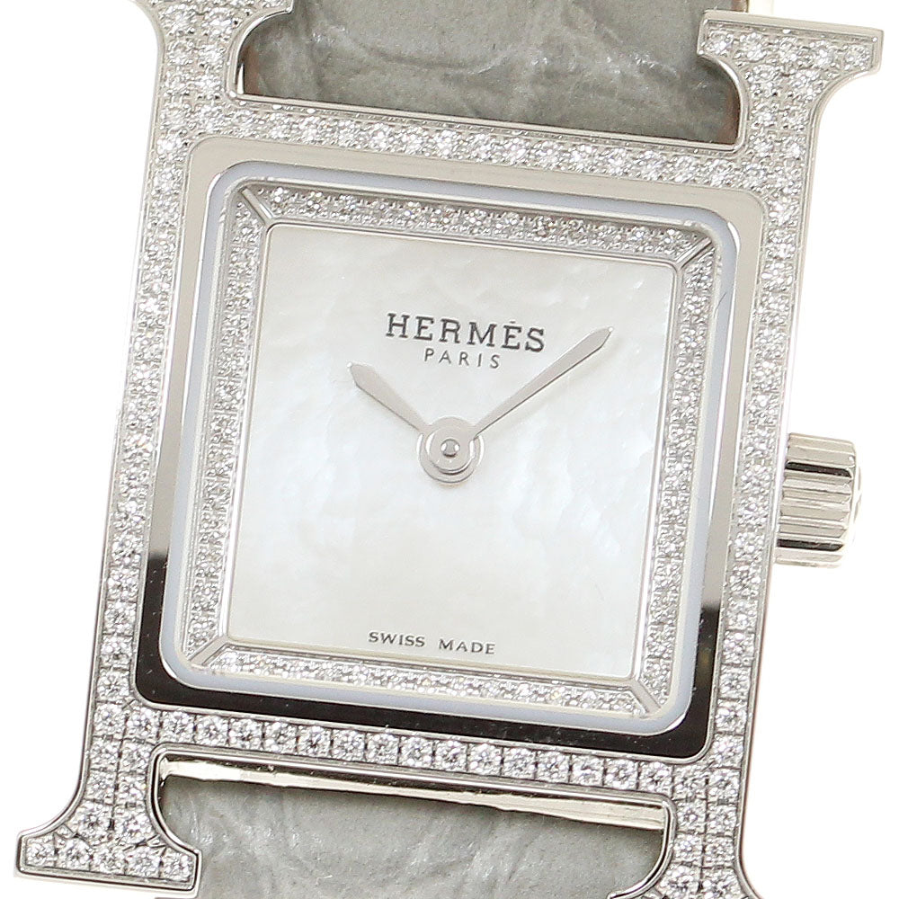 HERMES H watch mini HH1.132 Diamond Bezel White shell Dial Quartz Ladies Watch_755401